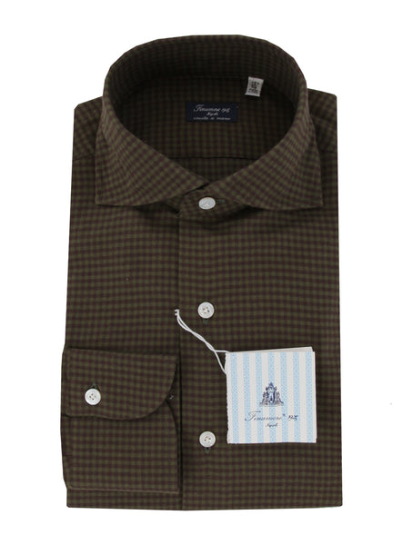 $450 Finamore Napoli Dark Green Cotton Shirt - Slim - (FN1272411) - Parent