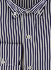 $450 Finamore Napoli Navy Blue Striped Shirt - Slim - (FN222252) - Parent
