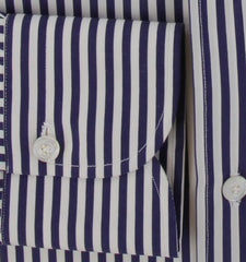 $450 Finamore Napoli Navy Blue Striped Shirt - Slim - (FN222252) - Parent
