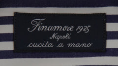 $450 Finamore Napoli Navy Blue Striped Shirt - Slim - (FN222252) - Parent