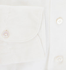 $375 Finamore Napoli White Solid Piqué Shirt - Slim - (FN916262) - Parent