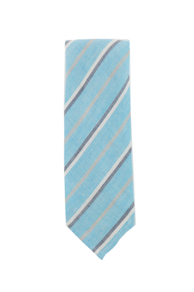 Finamore Napoli Light Blue Striped Silk Tie (1354)