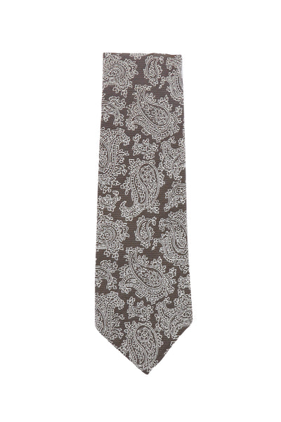 Finamore Napoli Brown Paisley Silk Tie (1337)