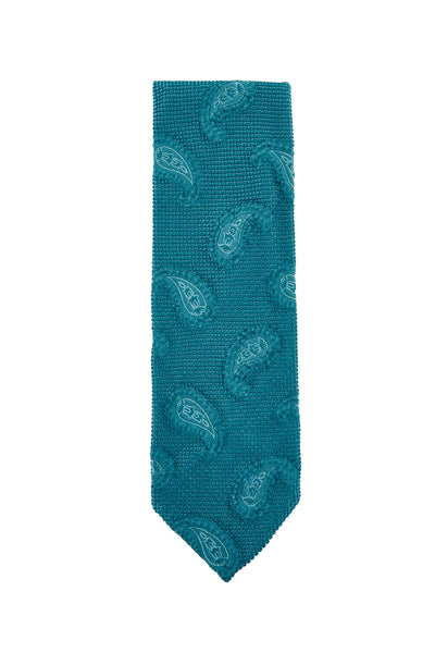 $195 Finamore Napoli Blue Paisley Silk Tie - x - (FN107261)