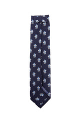 $195 Finamore Napoli Dark Blue Floral Silk Tie - x - (FN1072611)