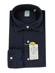 $350 Finamore Napoli Denim Blue Shirt - Extra Slim - 15.5/39 - (FN1272422)
