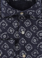 $375 Finamore Napoli Navy Blue Linen Shirt - Extra Slim - (FN222256) - Parent