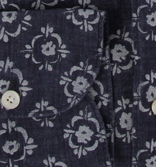 $375 Finamore Napoli Navy Blue Linen Shirt - Extra Slim - (FN222256) - Parent