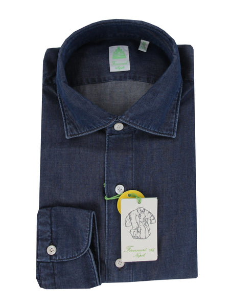 $350 Finamore Napoli Dark Blue Shirt - Extra Slim - (FN12272419) - Parent