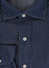 $350 Finamore Napoli Dark Blue Shirt - Extra Slim - (FN12272419) - Parent