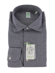 $450 Finamore Napoli Dark Blue Cotton Shirt - Extra Slim - 15.5/39 - (FN1022510)
