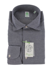 $450 Finamore Napoli Dark Blue Cotton Shirt - Extra Slim - 15.5/39 - (FN1022510)