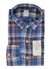 Finamore Napoli Blue Plaid Linen Shirt - Extra Slim - 17.5/44 - (FN1302414)