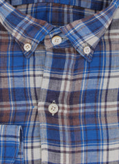 Finamore Napoli Blue Plaid Linen Shirt - Extra Slim - (FN1302414) - Parent
