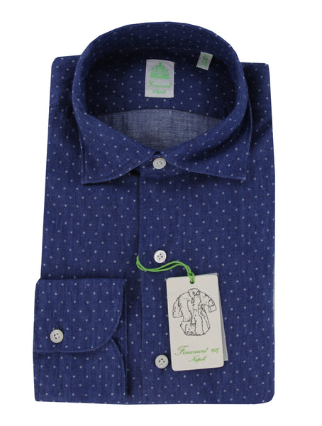 $350 Finamore Napoli Blue Polka Dot Shirt - Extra Slim - (FN8282422) - Parent