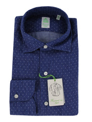 $350 Finamore Napoli Blue Polka Dot Shirt - Extra Slim - (FN8282422) - Parent