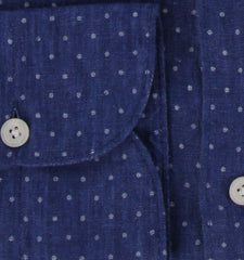 $350 Finamore Napoli Blue Polka Dot Shirt - Extra Slim - (FN8282422) - Parent
