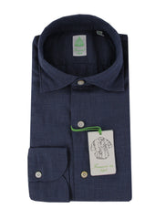 $375 Finamore Napoli Navy Blue Shirt - Extra Slim - 15/38 - (FN222254)