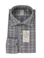 $350 Finamore Napoli Gray Plaid Shirt - Extra Slim - 15.5/39 - (FN8282425)