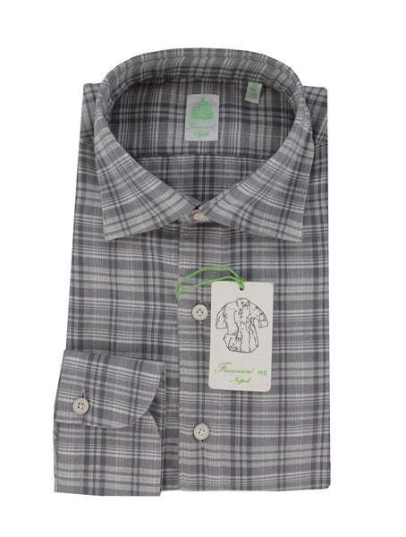 $350 Finamore Napoli Gray Plaid Shirt - Extra Slim - (FN8282425) - Parent