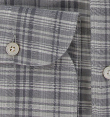 $350 Finamore Napoli Gray Plaid Shirt - Extra Slim - (FN8282425) - Parent