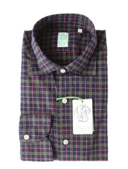 Finamore Napoli Purple Check Cotton Shirt - Extra Slim - 15.5/39 - (FN512222)