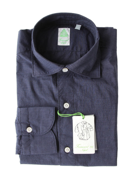 Finamore Napoli Dark Blue Solid Cotton Shirt - Extra Slim - (FN512226) - Parent