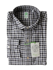 Finamore Napoli Black Check Cotton Shirt - Extra Slim - (FN512221) - Parent