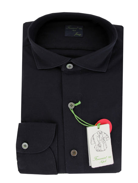 Finamore Napoli Midnight Blue Solid Cotton Shirt - Extra Slim - (FN130248) - Parent