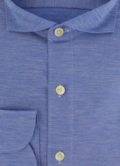 $350 Finamore Napoli Blue Solid Cotton Shirt - Extra Slim - (FN8282424) - Parent
