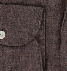 $400 Finamore Napoli Brown Linen Shirt - Extra Slim - (FN7162414) - Parent