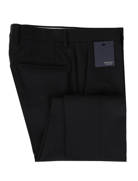 Incotex Black Solid Wool Pants - Slim - (IN328232) - Parent
