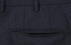 $475 Incotex Dark Blue Check Wool Pants - Slim - (IN1022248) - Parent