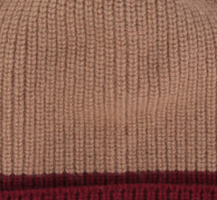 $395 Isaia Light Brown Striped Cashmere Beanie - (IS729264) - Parent