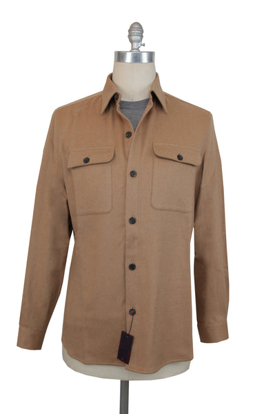 $1795 Isaia Light Brown Solid Camel Overshirt - (IS4292611) - Parent