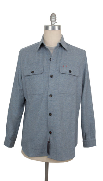 $2250 Isaia Light Blue Solid Wool Blend Overshirt - - (IS429261) - Parent