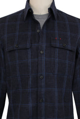 $1795 Isaia Dark Blue Plaid Wool Blend Overshirt - (IS429263) - Parent