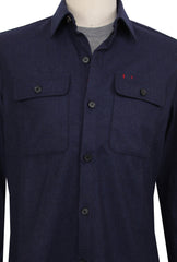 $2495 Isaia Dark Blue Solid Wool Blend Overshirt - (IS429262) - Parent