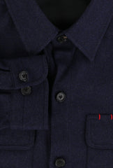 $2495 Isaia Dark Blue Solid Wool Blend Overshirt - (IS429262) - Parent