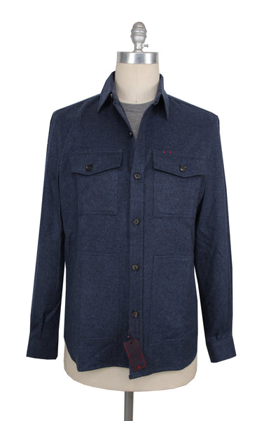 $1995 Isaia Blue Solid Wool Blend Overshirt - (IS429264) - Parent