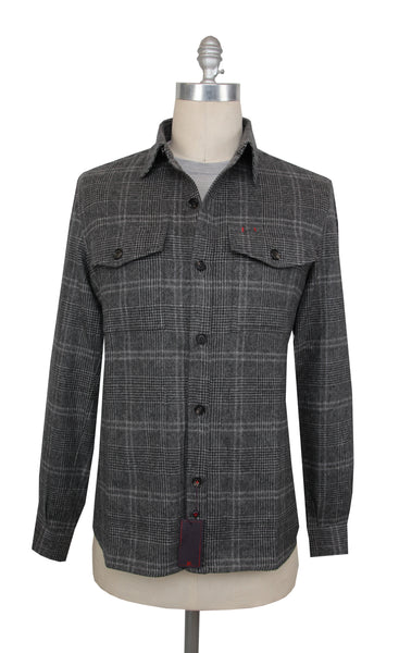 $3650 Isaia Gray Plaid Cashmere Overshirt - (IS429267) - Parent