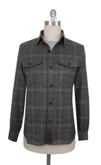 $3650 Isaia Gray Plaid Cashmere Overshirt - (IS429267) - Parent