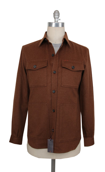 $3650 Isaia Brown Solid Cashmere Blend Overshirt - (IS4292610) - Parent