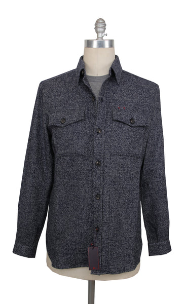 $1625 Isaia Dark Blue Wool Blend Overshirt - - (IS429265) - Parent