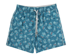 $350 Isaia Blue Fancy Swim Shorts - Slim - Small - (IS52248)