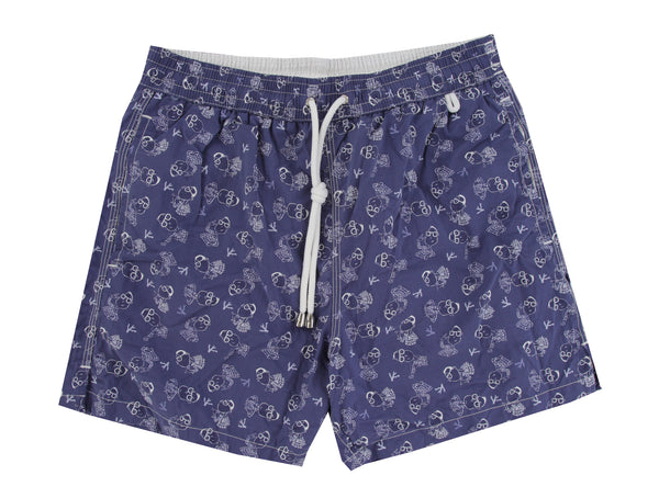 $350 Isaia Blue Fancy Swim Shorts - Slim - (IS52245) - Parent