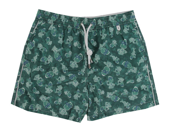 $350 Isaia Green Fancy Swim Shorts - Slim - (IS52244) - Parent