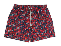 $350 Isaia Red Fancy Swim Shorts - Slim - XXX Large - (IS52243)