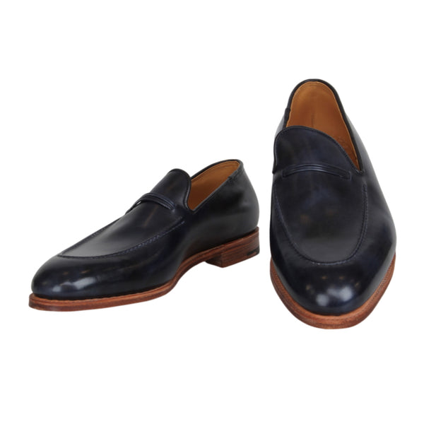 $2640 John Lobb Dark Blue Calf Leather Penny Loafers - (JL592681) - Parent