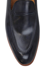 $2640 John Lobb Dark Blue Calf Leather Penny Loafers - (JL592681) - Parent